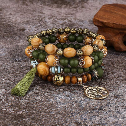 Mythstone Wenge Wood Layered Tree Tassel Healing Bracelet