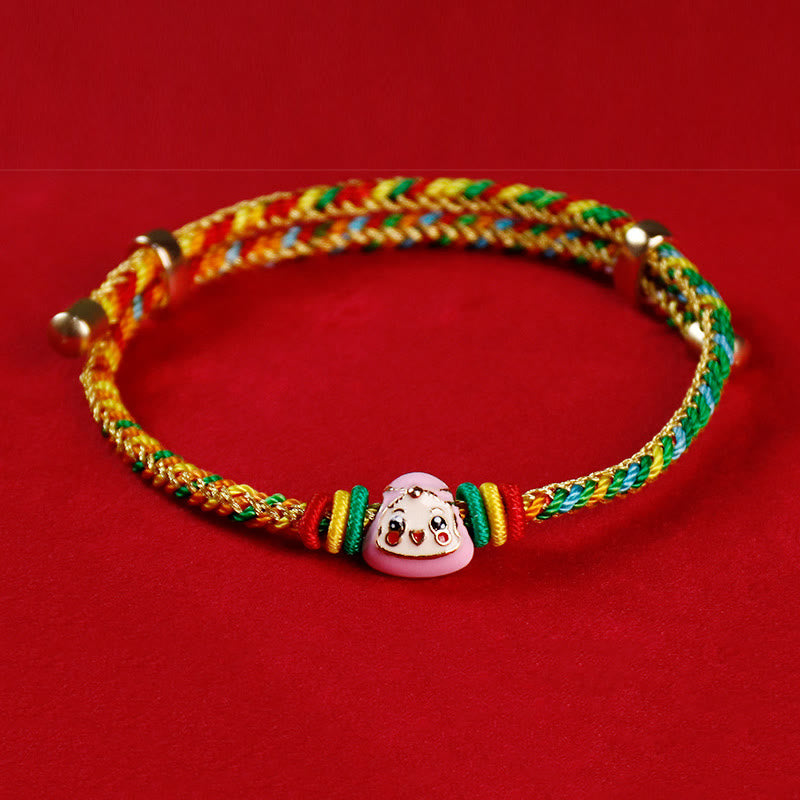 Mythstone Colorful Rope Zongzi Pattern Fu Character Luck Handmade Bracelet