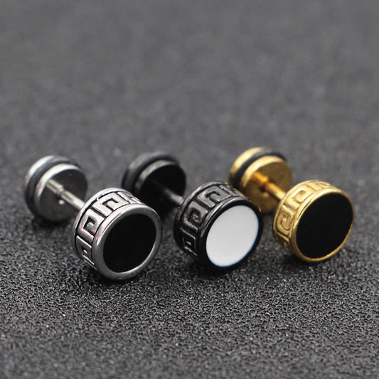 Mythstone Cool Men Titanium Steel Balance Round Stud Earrings