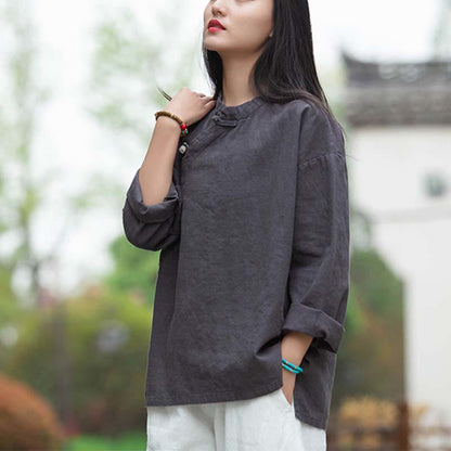 Blusa de lino con ramio Mythstone para mujer, estilo chino Hanfu