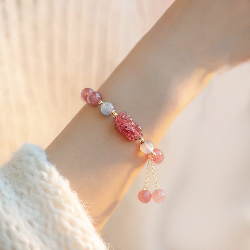 Mythstone Natural Strawberry Quartz Moonstone PiXiu Love Healing Bracelet