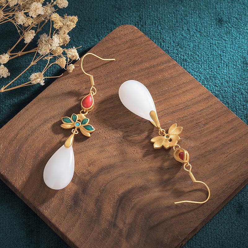 Mythstone FengShui White Jade Luck Drop Earrings