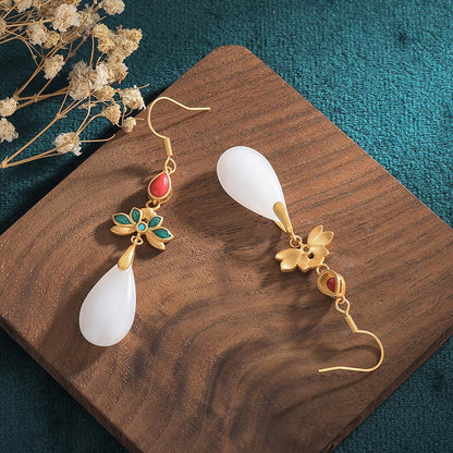 Mythstone FengShui White Jade Luck Drop Earrings