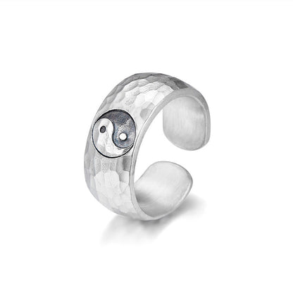 Anillo ajustable con armonía y símbolo Bagua Yin Yang en plata de ley 999 hecho a mano por Mythstone