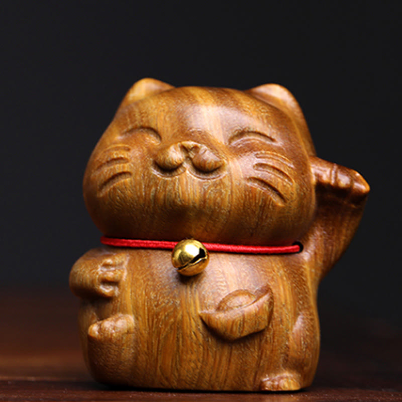 Mythstone Green Sandalwood Small Mini Cute Lucky Cat Peace Decorations