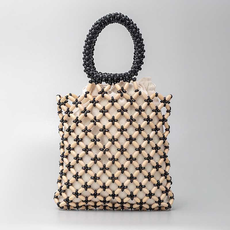 Mythstone Hand-woven Lozenge Wooden Beads Handbag