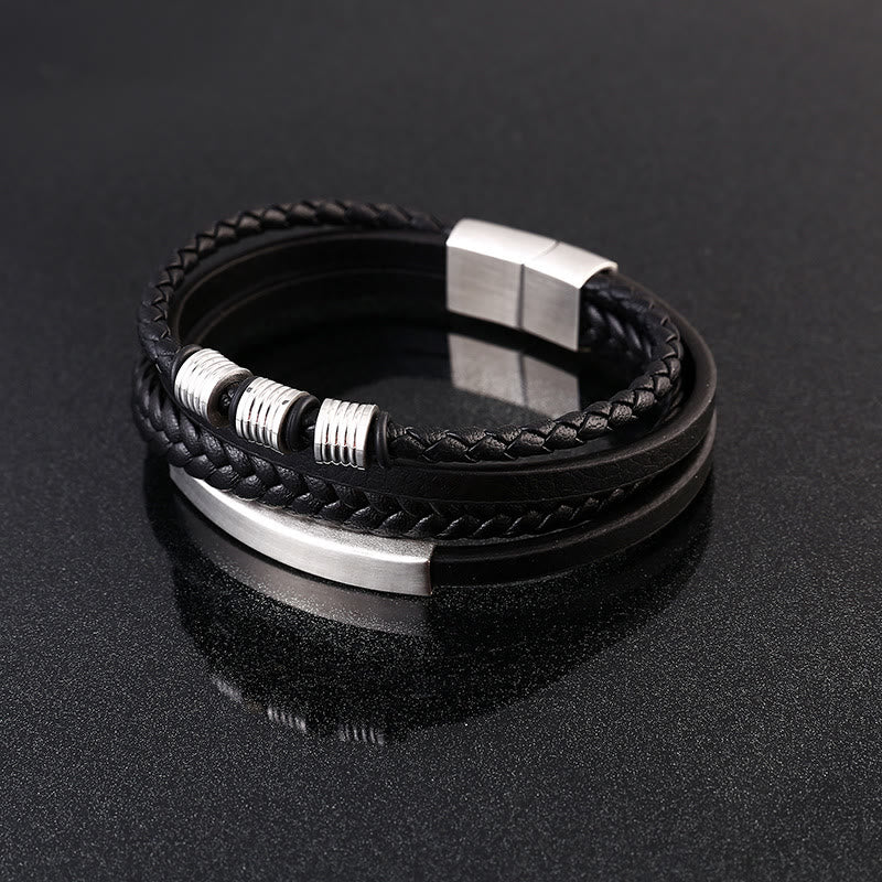 Mythstone Leather Multi-Layer Titanium Steel Balance Braided Magnetic Buckle Bracelet