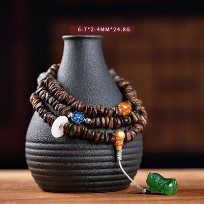 Mythstone 108 Mala Beads 925 Sterling Silver Brunei Agarwood Red Agate PiXiu Hetian Jade Peace Strength Bracelet