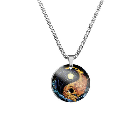 Yin Yang Koi Fish Dragon Titanium Steel Harmony Necklace Pendant