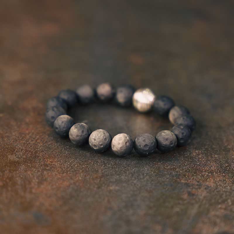 Mythstone Natural Silver Sheen Obsidian Lunar Meteorite Protection Bracelet