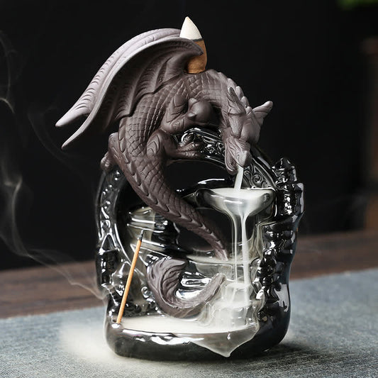 Mythstone Nordic Pterosaur Dragon Ceramic Backflow Smoke Fountain Protection Healing Incense Burner Decoration