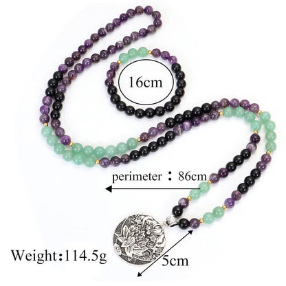 Mythstone 108 Mala Beads Amethyst Green Aventurine Lotus Meditation Bracelet