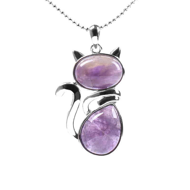 Mythstone Cat Pattern Natural Crystal Protection Necklace Pendant