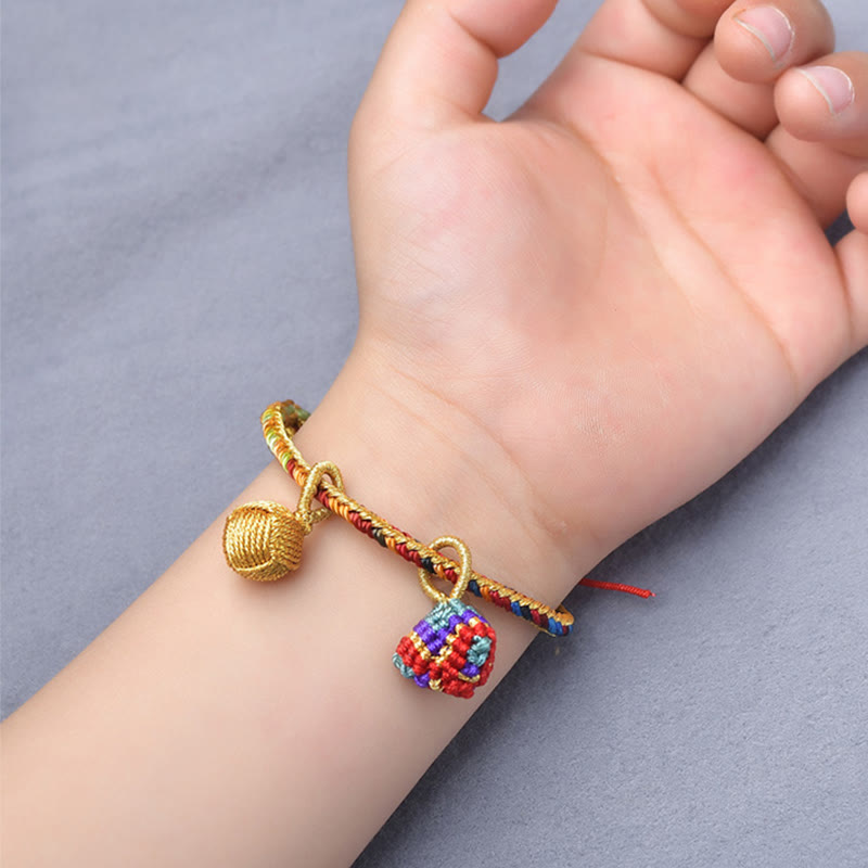 Mythstone Colorful Rope Luck Handmade Zongzi Golden Ball Charm Bracelet