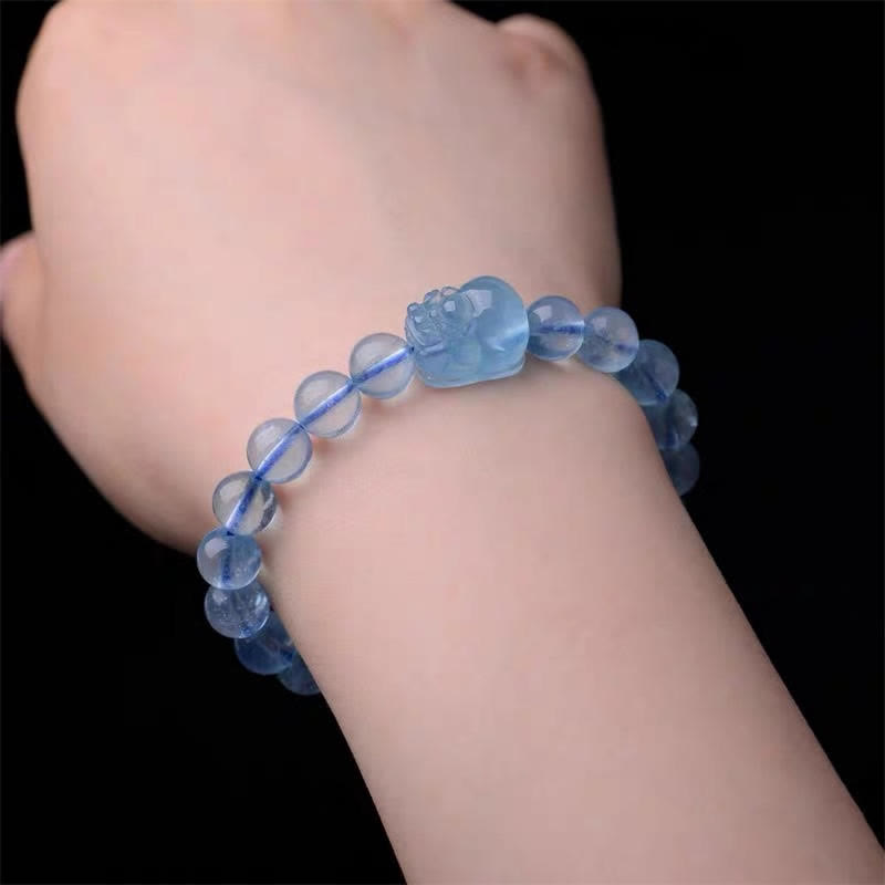 Mythstone Natural Aquamarine Pixiu Serenity Healing Bracelet