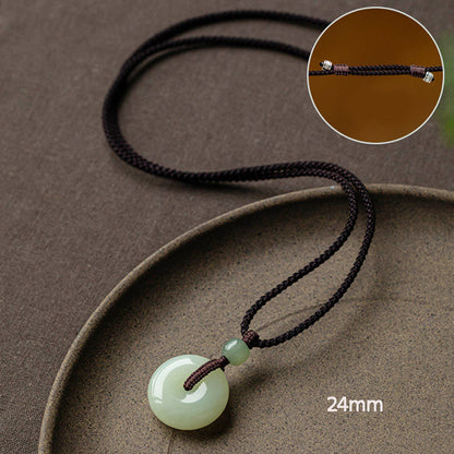 Mythstone Natural Round Jade Peace Buckle Luck Prosperity Necklace Pendant