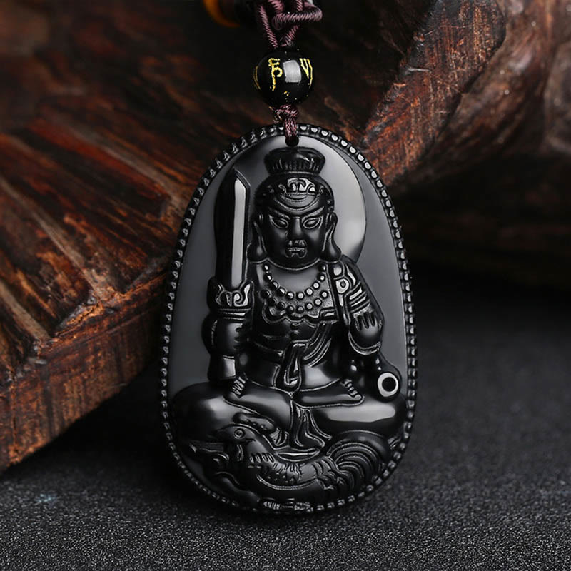 Colgante de obsidiana negra natural con diseño de Buda natal del zodíaco chino Mythstone