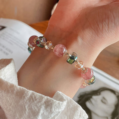 Mythstone Natural Strawberry Quartz Colorful Crystal Positive Bracelet