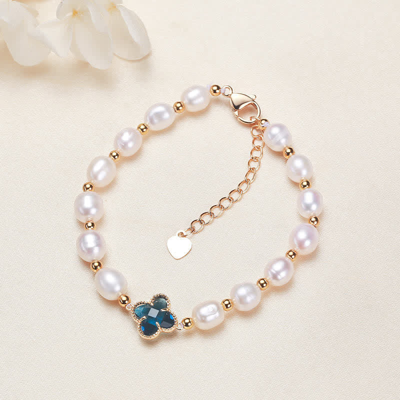 MythStone Pearl Four Leaf Clover Wealth Chain Bracelet