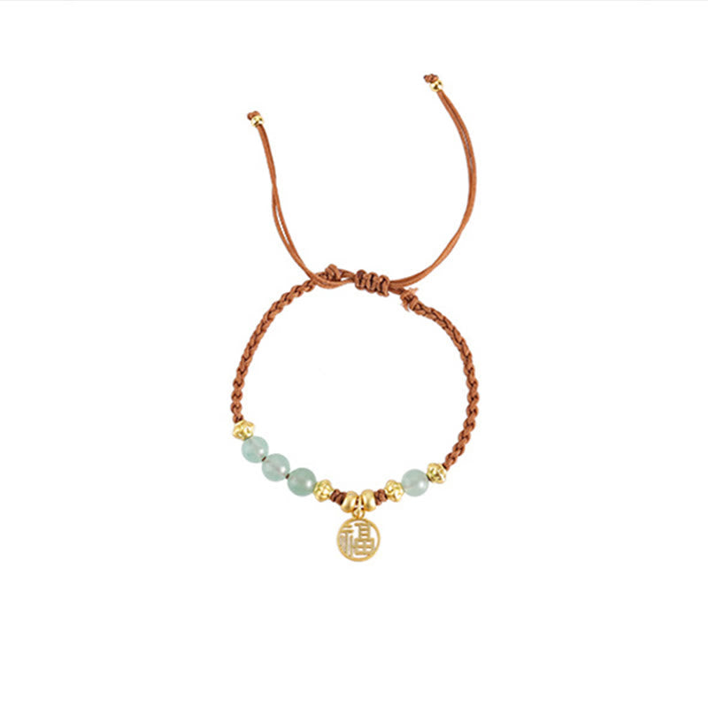 Pulsera de cuerda con bendición del personaje Fu y cuentas de jade de Mythstone 