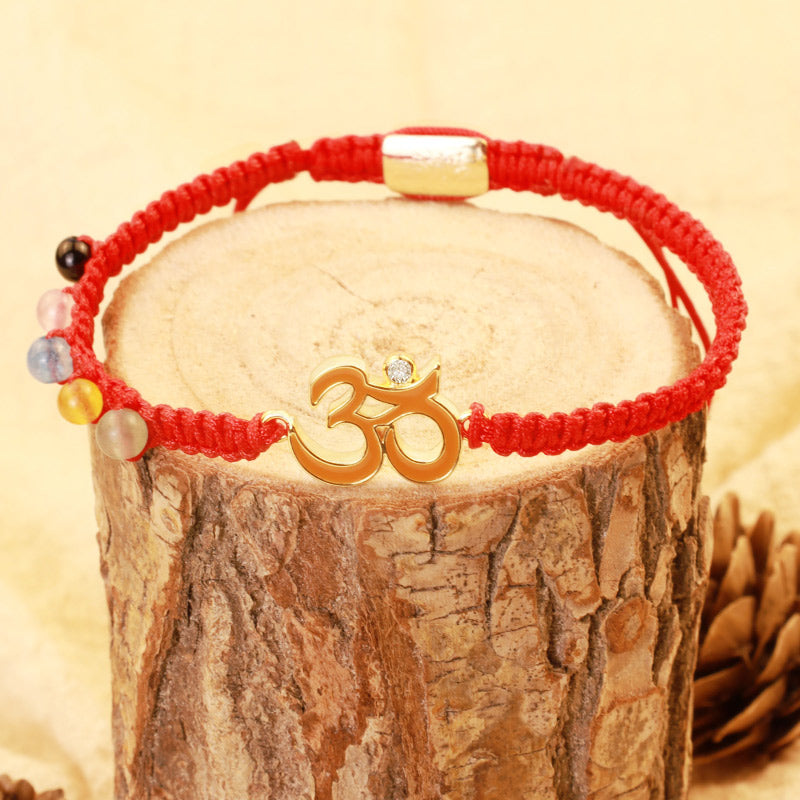 Mythstone Tibetan Handmade OM Mindfulness Red String Bracelet