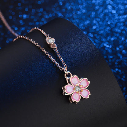 Mythstone 925 Sterling Silver Cherry Blossom Flower Rotatable Protection Necklace Pendant