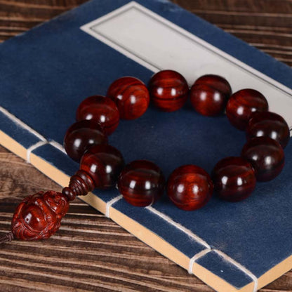 Mythstone Small Leaf Red Sandalwood Laughing Buddha God of Wealth Protection Bracelet