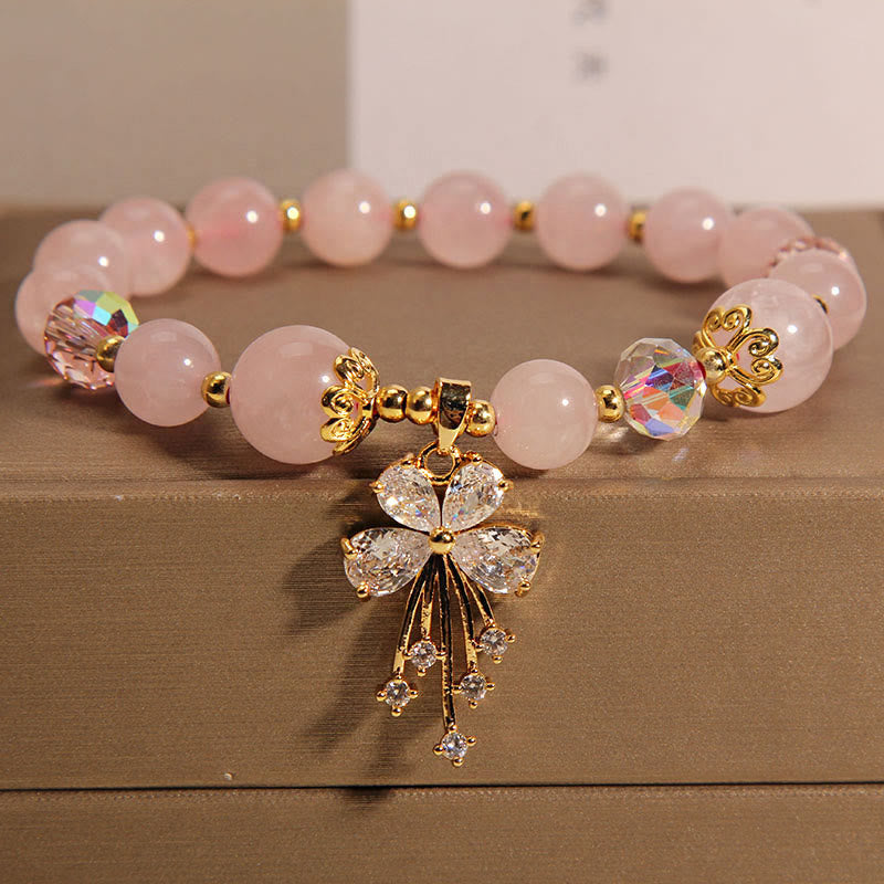 Mythstone Aquamarine Pink Crystal Healing Zircon Butterfly Charm Bracelet