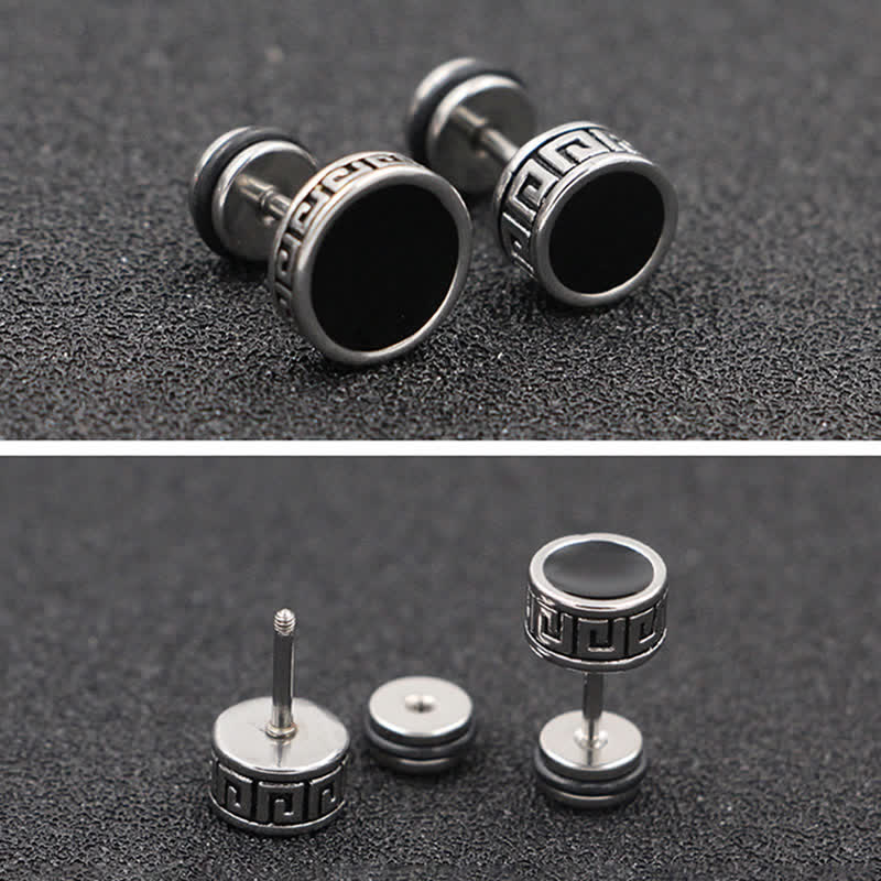 Mythstone Cool Men Titanium Steel Balance Round Stud Earrings