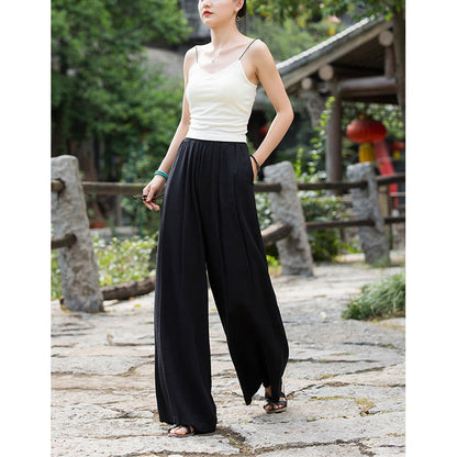 Mythstone Solid Color Loose Wide Leg Pants With Pockets