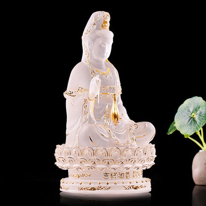 Figura de Avalokitesvara Kwan Yin de Mythstone hecha a mano, pieza de arte de cristal de Liuli, estatua de riqueza, ofrenda para el hogar, decoración