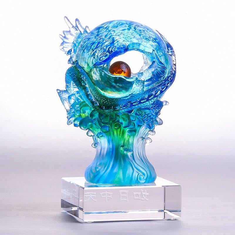 Mythstone Handmade Azure Dragon Liuli Crystal Art Piece Success Protection Home Office Decoration