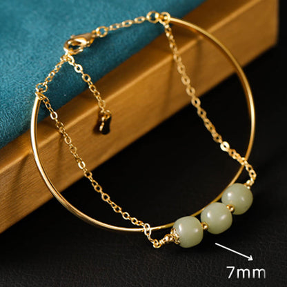 Mythstone Copper Plated Gold Hetian Jade Bead Luck Double Layer Bracelet Bangle