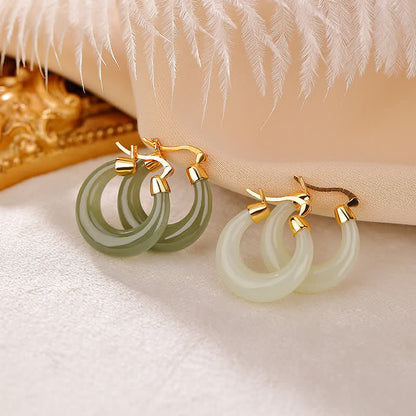 Mythstone Round Jade Cyan Jade Prosperity Luck Drop Earrings