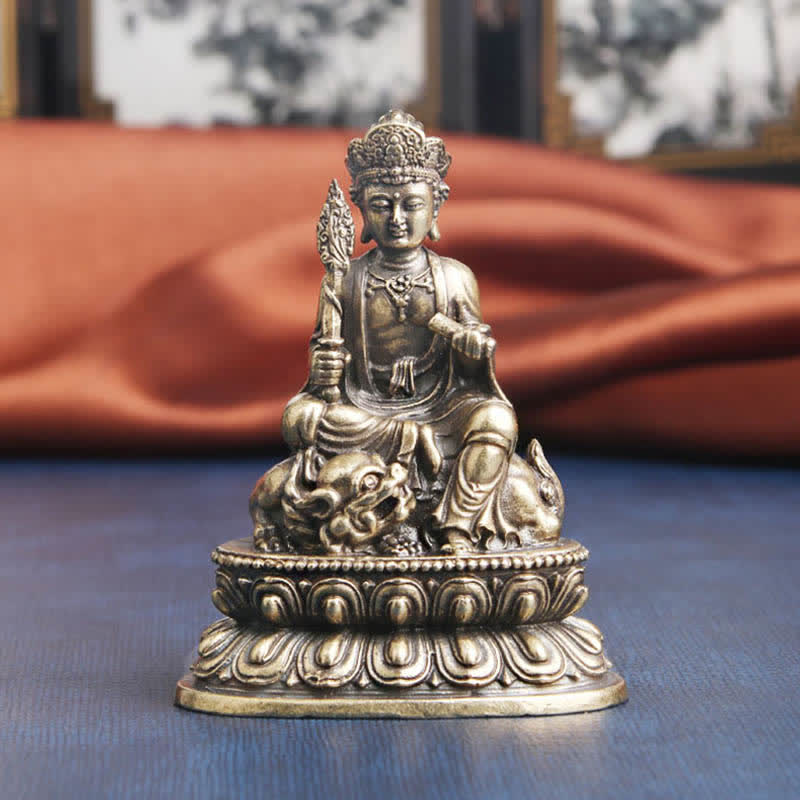 Estatua decorativa de cobre del Bodhisattva Serenity de Manjusri, piedra mítica