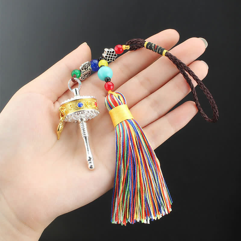 Mythstone Tibet Om Mani Padme Hum Prayer Wheel Tassel Bag Car Hanging Decoration