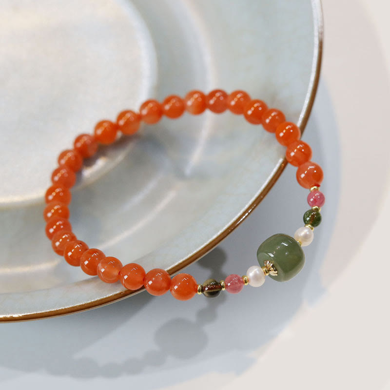 Pulsera de tranquilidad y confianza con cuentas de jade hetiano de ágata roja natural Mythstone 