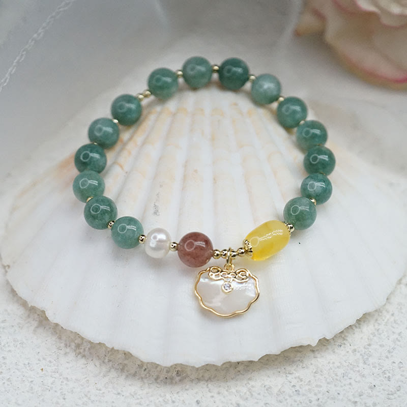 Pulsera de la suerte con candado Ruyi y concha marina de jade Mythstone 