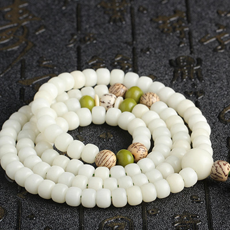 Mythstone White Jade Bodhi Lotus Mala Harmony Necklace Bracelet