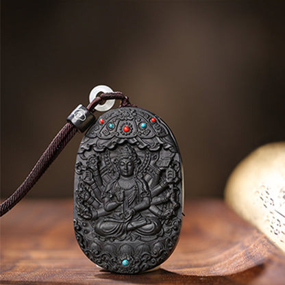 Mythstone Chinese Zodiac Natal Buddha Agarwood Om Mani Padme Hum Lotus Peace Necklace Pendant