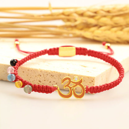 Mythstone Tibetan Handmade OM Mindfulness Red String Bracelet