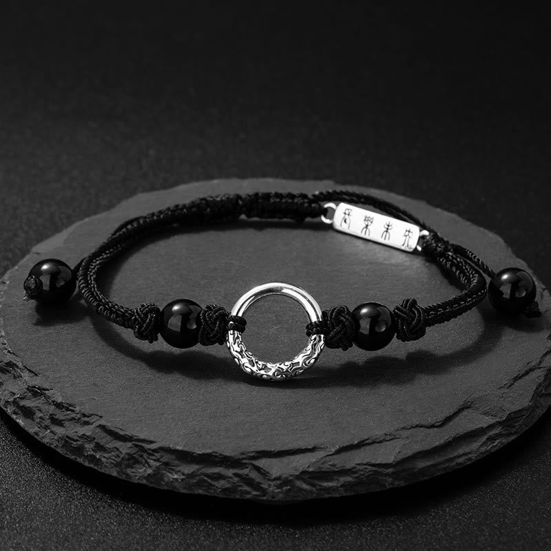 Mythstone 925 Sterling Silver Black Onyx Peace Buckle Protection Bracelet