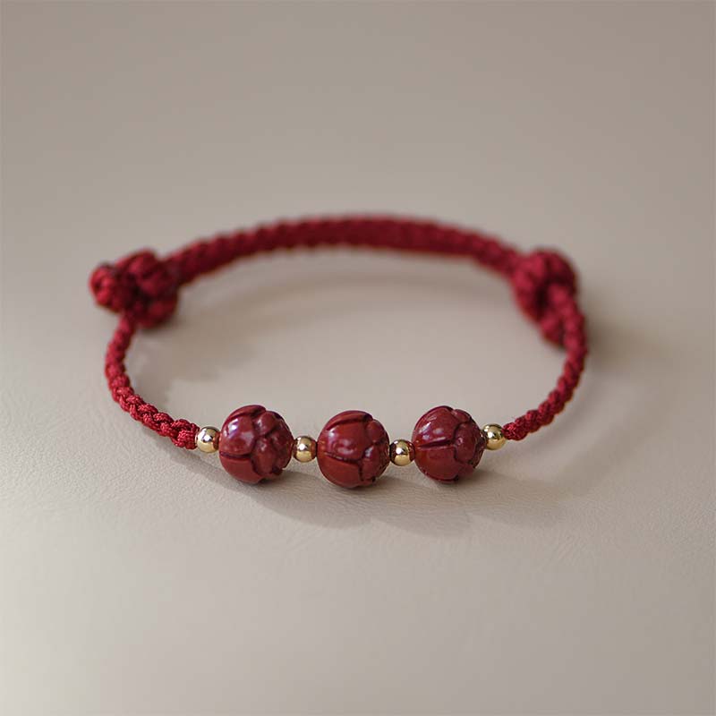 Mythstone Cinnabar Jade Lotus Calm Red String Weave Bracelet