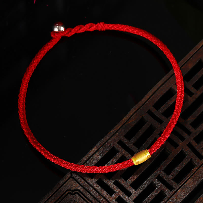 Mythstone 999 Gold Lucky Bead Eight Thread Peace Knot Red Rope Bracelet