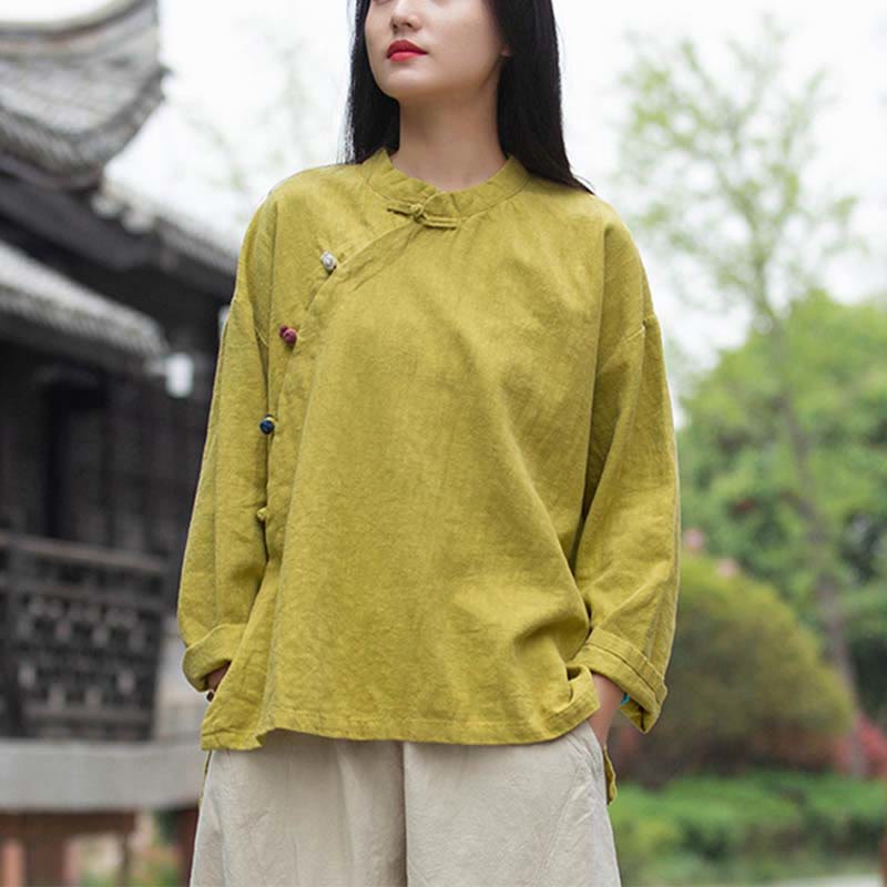 Blusa de lino con ramio Mythstone para mujer, estilo chino Hanfu