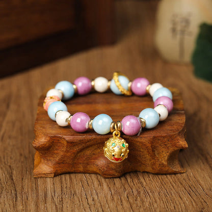 Pulsera de protección con cuentas de porcelana y ceniza de incienso de cristal de Liuli con cabeza de león y conejo, diosa de la riqueza tibetana Zakiram