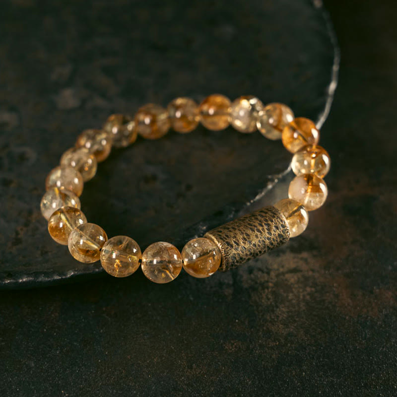 Mythstone Natural Citrine Crystal Brass Bead Protection Bracelet