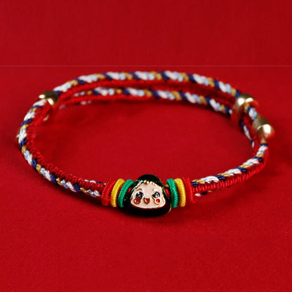 Mythstone Colorful Rope Zongzi Pattern Fu Character Luck Handmade Bracelet