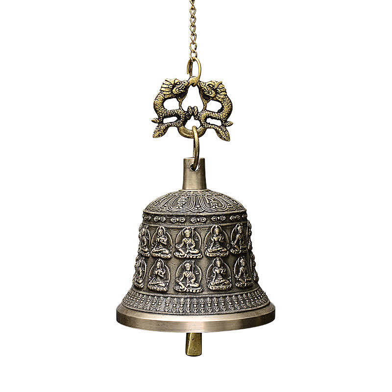 Mythstone Tibetan Engraved Buddha Dragon Wind Chime Bell Copper Luck Wall Hanging Decoration