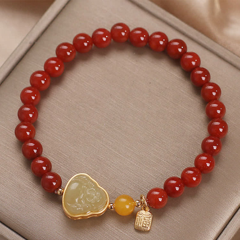 MythStone Laughing Buddha Red Agate Jade Confidence Bracelet